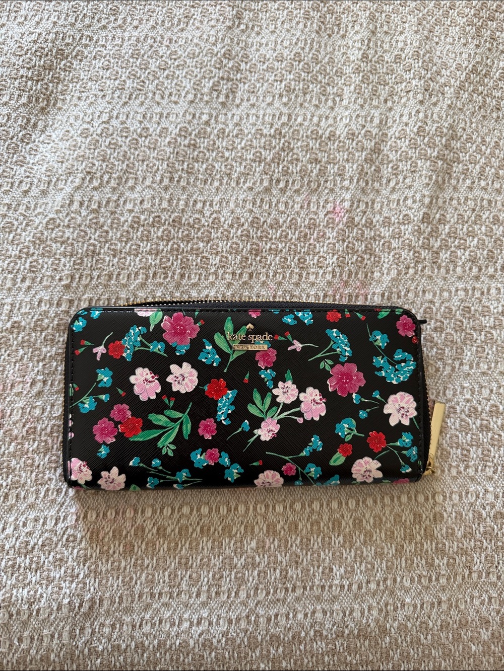 Kate Spade Black Floral Zip-Around Wallet